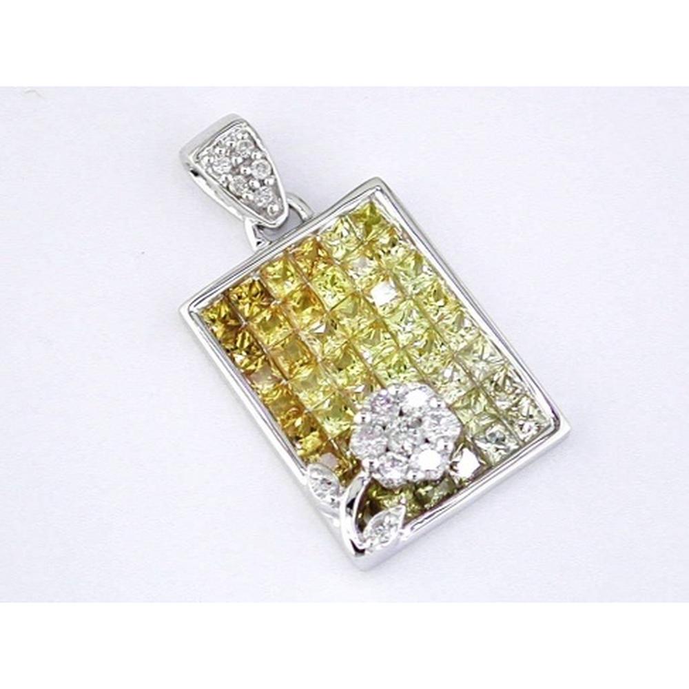 Royal 14K White Gold Yellow Sapphire and Diamond Princess-Cut Halo Pendant