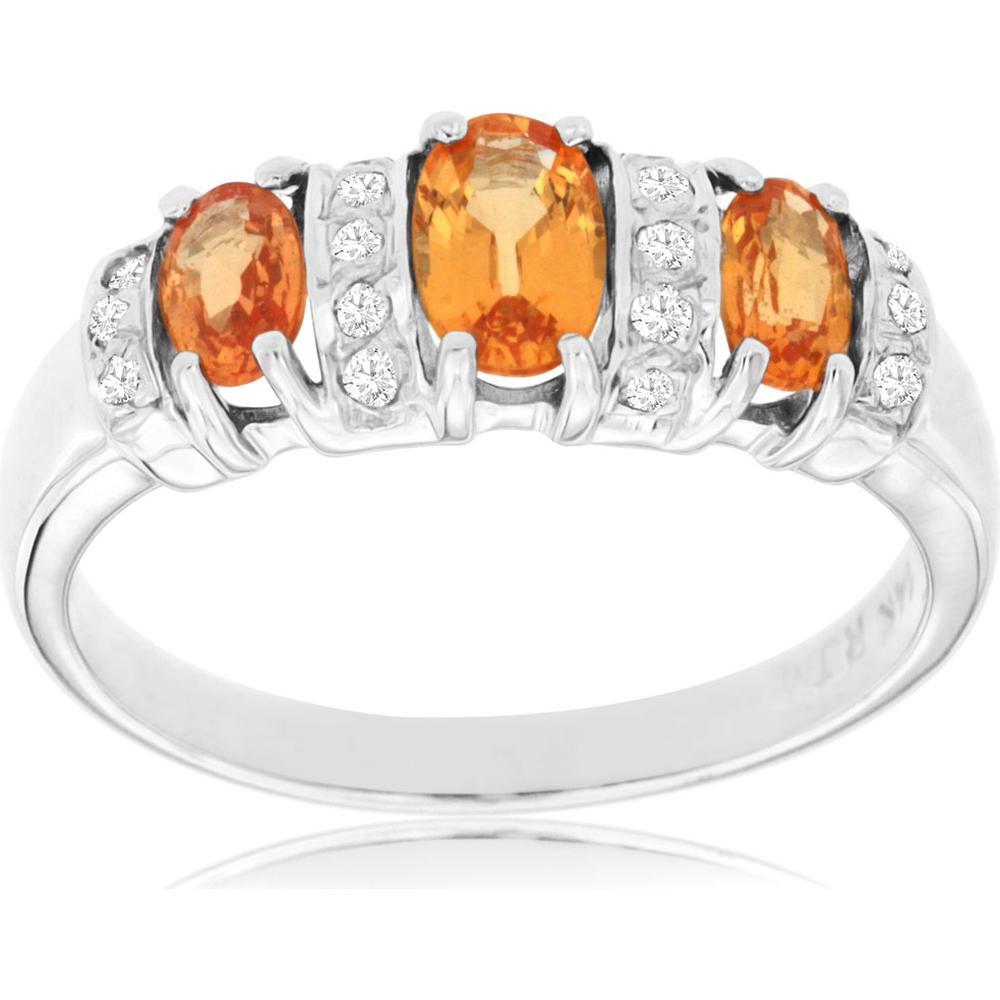 Royal 14K White Gold Yellow Sapphire and Diamond Three-Stone Ring - 1.65 Carat Yellow Sapphire, 0.12 Carat Diamonds