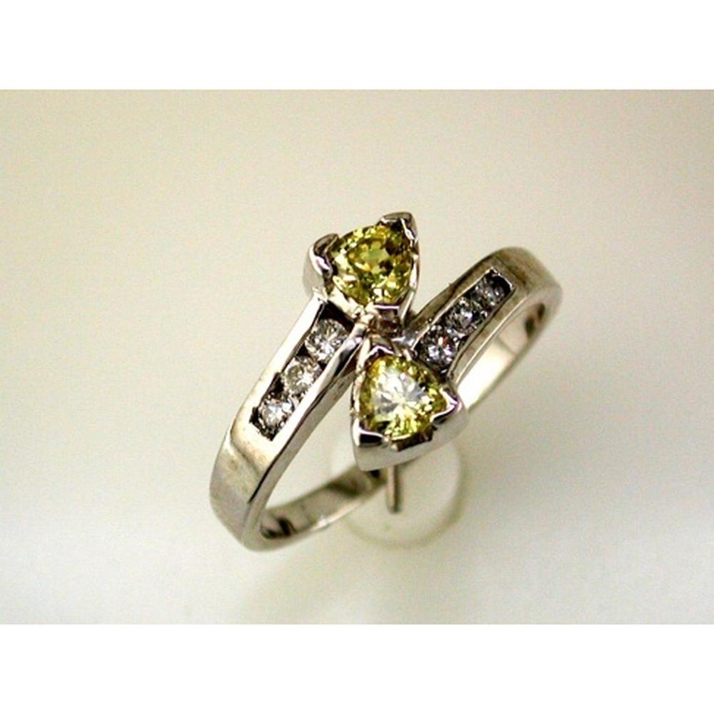 Royal 14K White Gold Yellow Sapphire & Diamond Trillion Ring - 0.60 Carat Sapphire, 0.20 Carat Diamonds