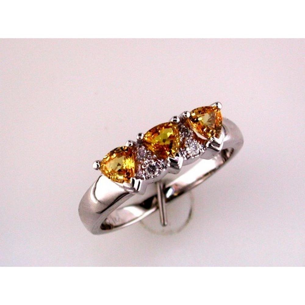Royal 14K White Gold Yellow Sapphire & Diamond Trillion Ring - 1.00 Carat Yellow Sapphire, 0.05 Carat Diamonds