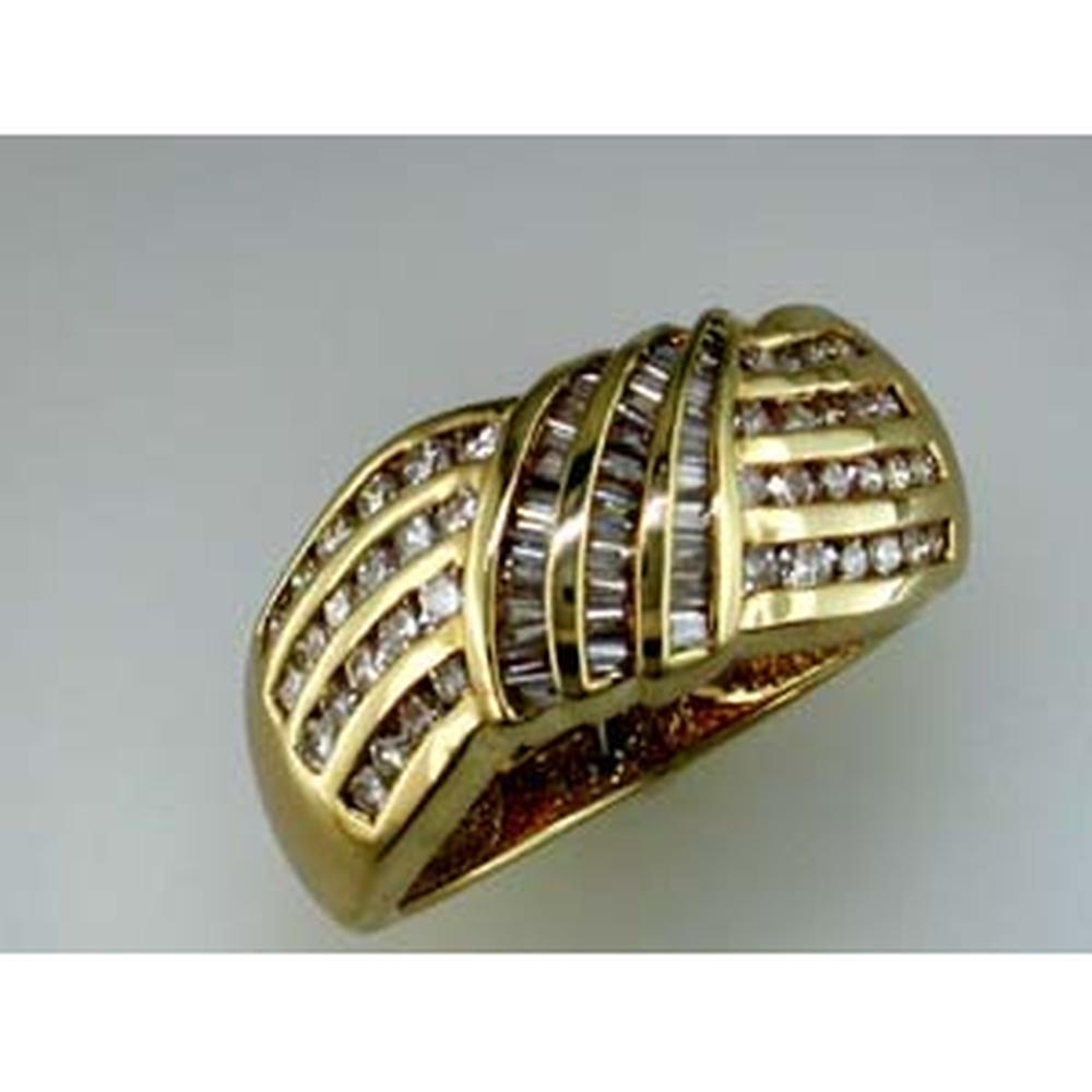 Royal 14K Yellow Gold 1.00 Carat Baguette and Round Diamond Ring