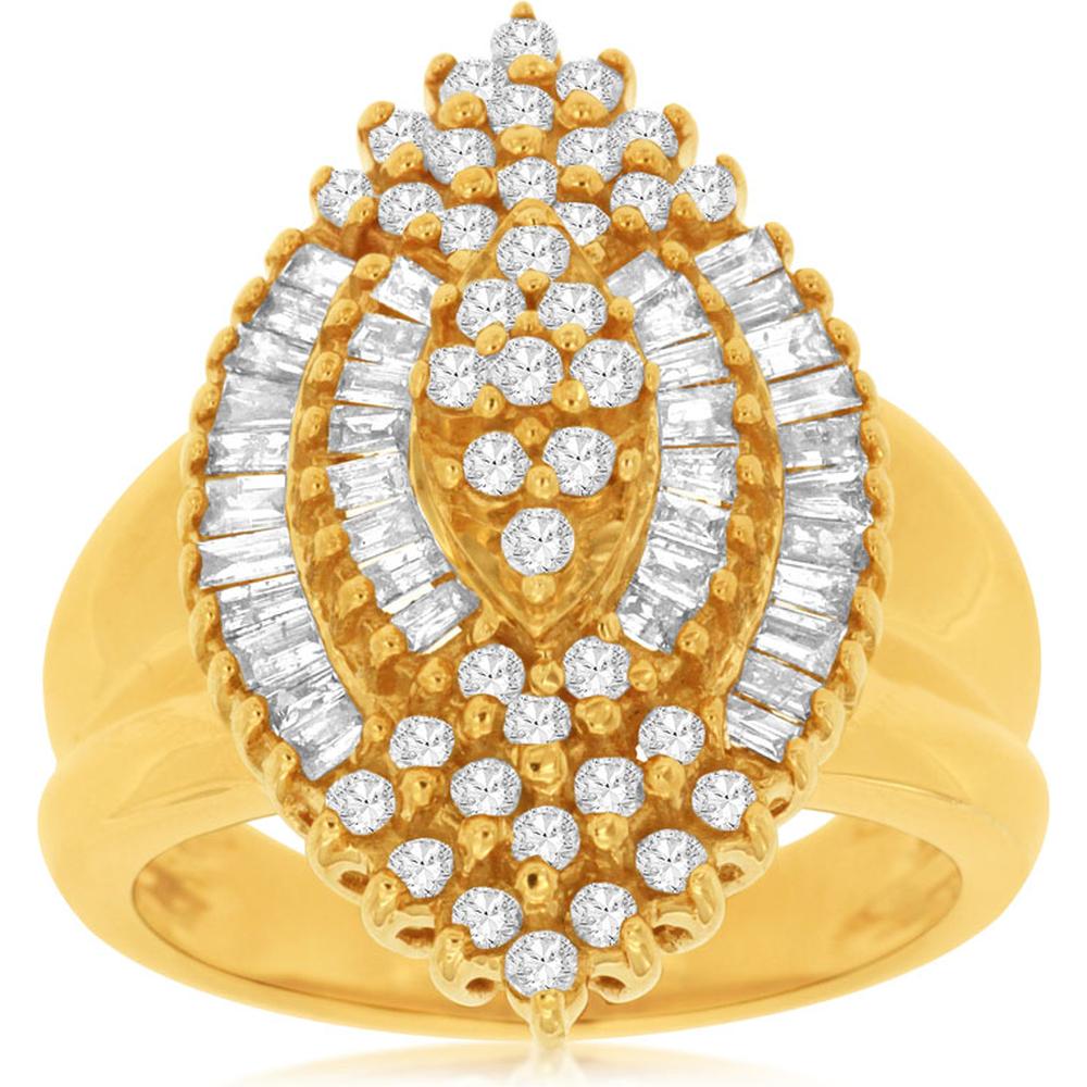 Royal 14K Yellow Gold 1.00 Carat Baguette and Round Diamond Ring