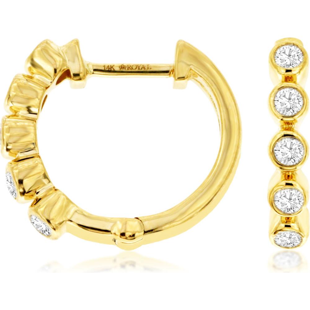 Royal 14K Yellow Gold 14mm Diamond Earring Hoops with Bezel-Set Round Diamonds - 0.33 Carat Total Diamond Weight