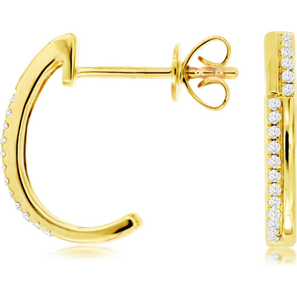 Royal 14K Yellow Gold 14mm Medium Hoop Earrings with Channel Set Round Diamonds - 0.10 Carat Total Diamond Weight