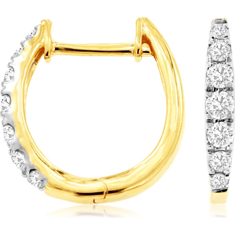 Royal 14K Yellow Gold 16mm Hoops with Round Diamonds - 0.50 Carat Total Diamond Weight