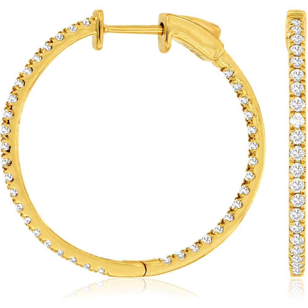Royal 14K Yellow Gold 28mm Diamond Hoop Earrings - 1.00 Carat Total Diamond Weight