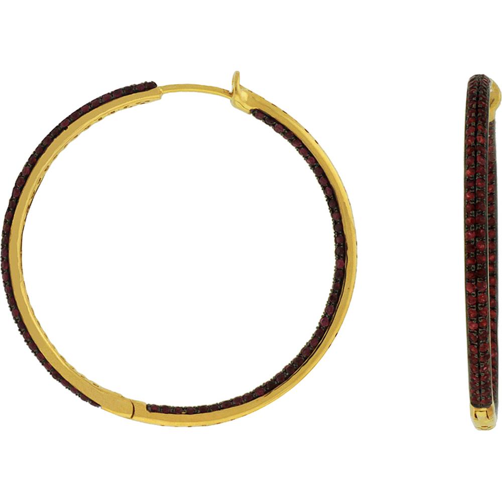 Royal 14K Yellow Gold 40mm Ruby Hoop Earrings - 3.40 Carat Total Ruby Weight