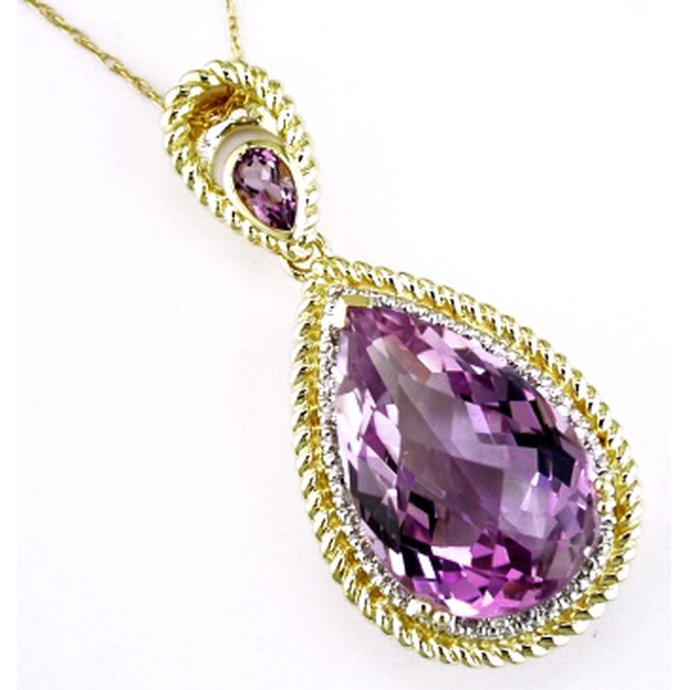 Royal 14K Yellow Gold Amethyst and Diamond Celestial Pendant - 13.16 Carat Total Gem Weight