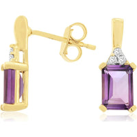 Royal 14K Yellow Gold Amethyst & Diamond Drop Earrings - 2 Carat Total Amethyst Weight, 0.06 Carat Total Diamond Weight