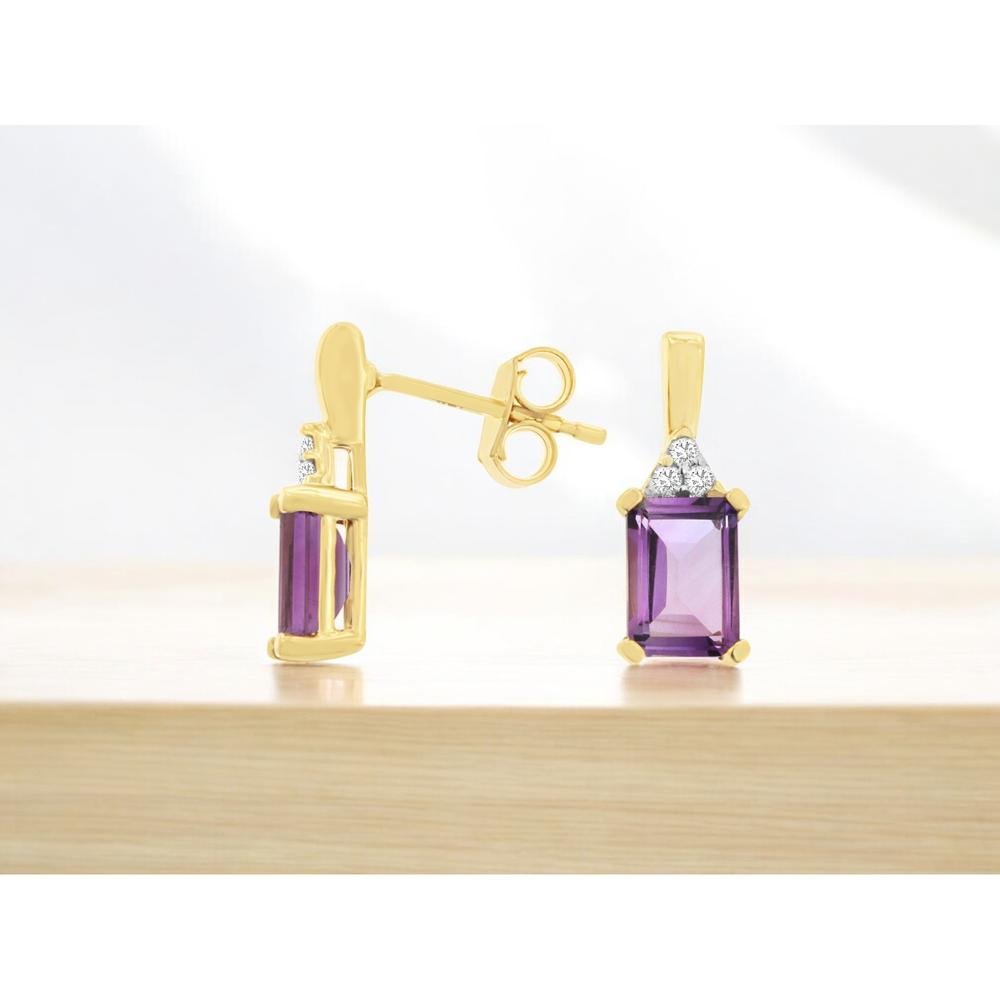 Royal 14K Yellow Gold Amethyst & Diamond Drop Earrings - 2 Carat Total Amethyst Weight, 0.06 Carat Total Diamond Weight