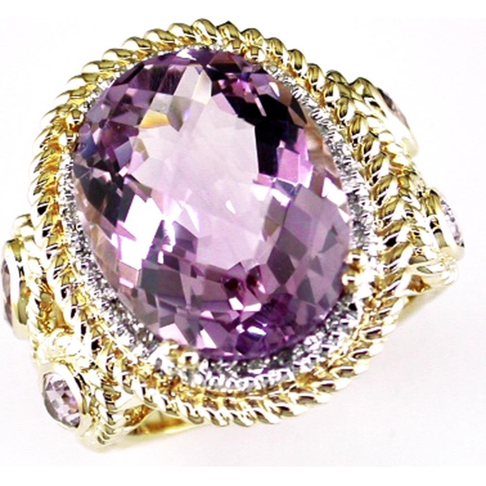 Royal 14K Yellow Gold Amethyst & Diamond Halo Ring - 13.00 Carats Amethyst, 0.14 Carats Diamond Total Weight