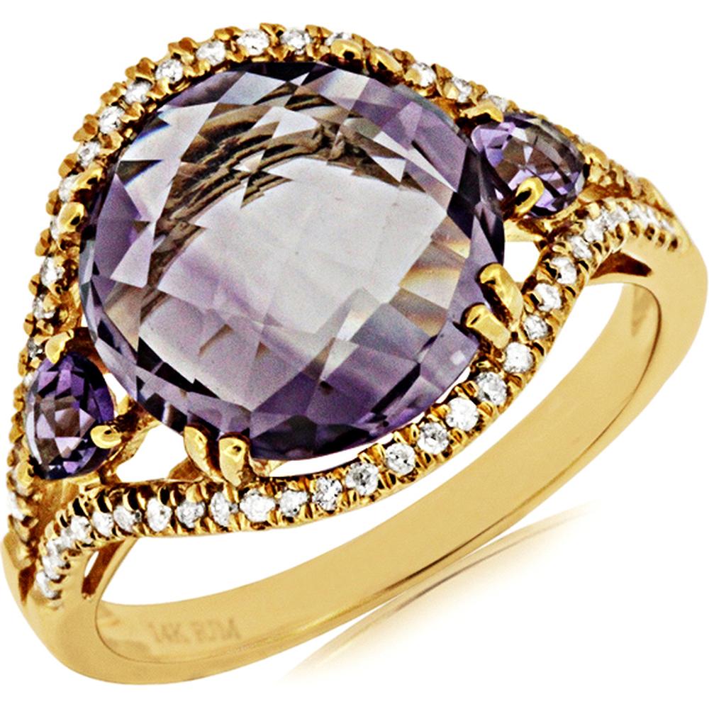 Royal 14K Yellow Gold Amethyst and Diamond Halo Ring - 4.80 Carat Total Gem Weight