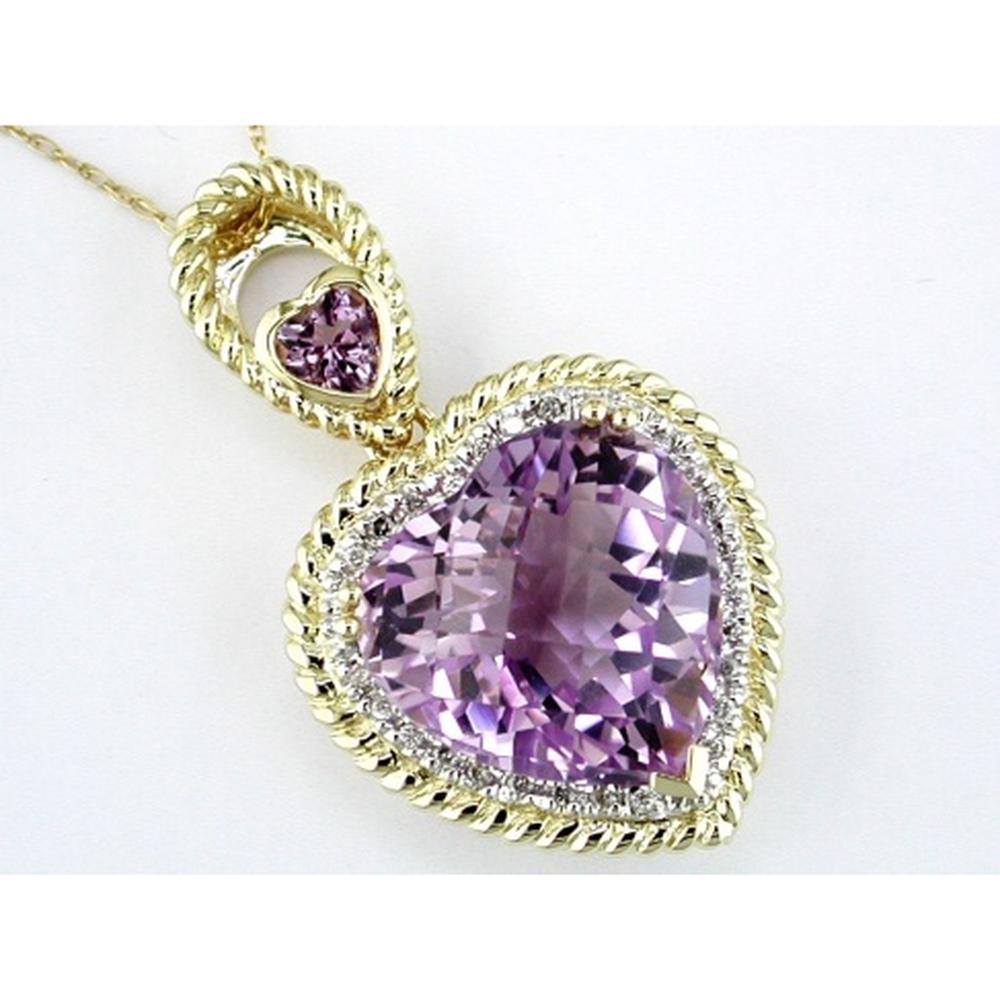 Royal 14K Yellow Gold Amethyst & Diamond Heart Pendant - 12.14 Carat Total Gem Weight