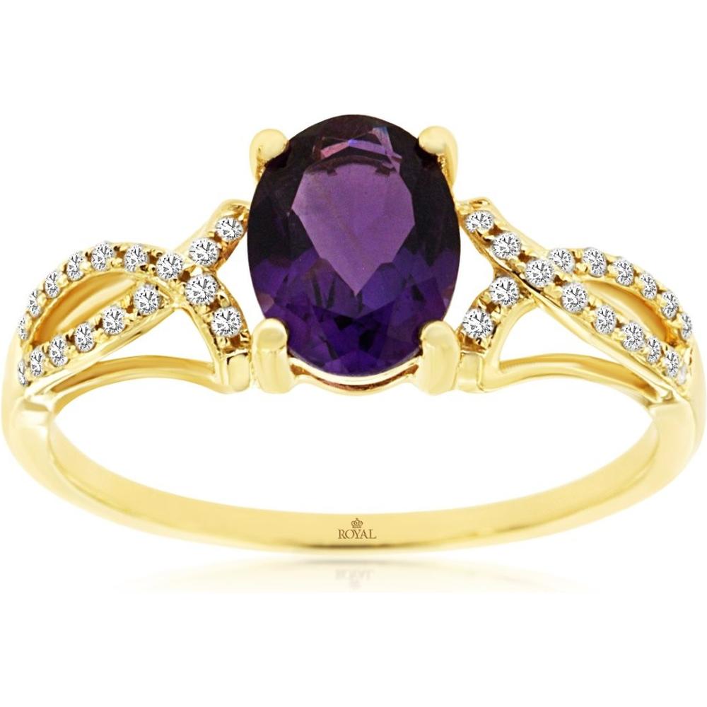 Royal 14K Yellow Gold Amethyst & Diamond Ring - 1.34 Carats Total Gem Weight
