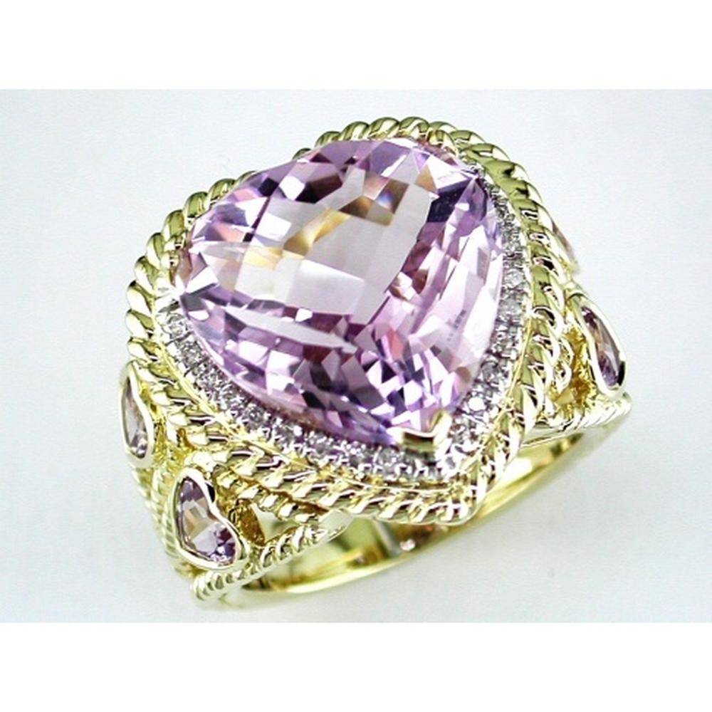 Royal 14K Yellow Gold Amethyst & Round Diamond Heart Ring - 13.14 Carats Total Gem Weight
