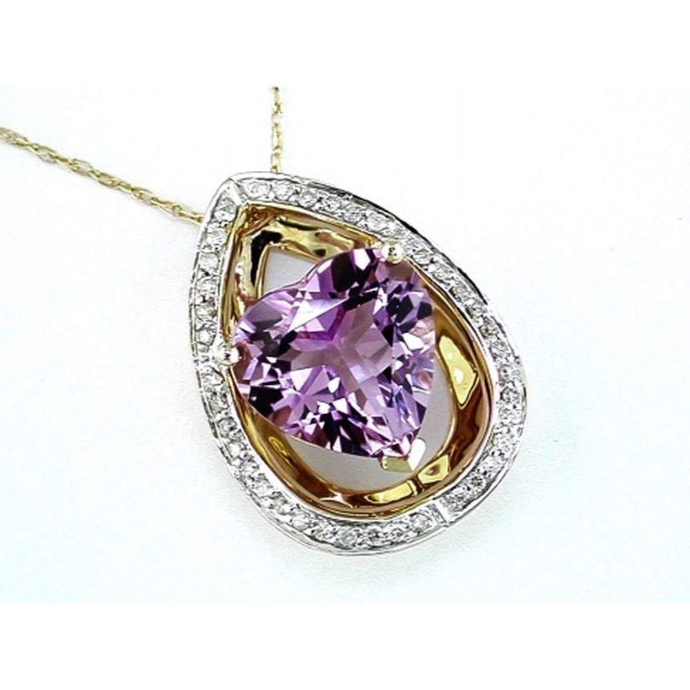 Royal 14K Yellow Gold Amethyst Heart Pendant - 4.20 Carat Amethyst & Diamond Accents
