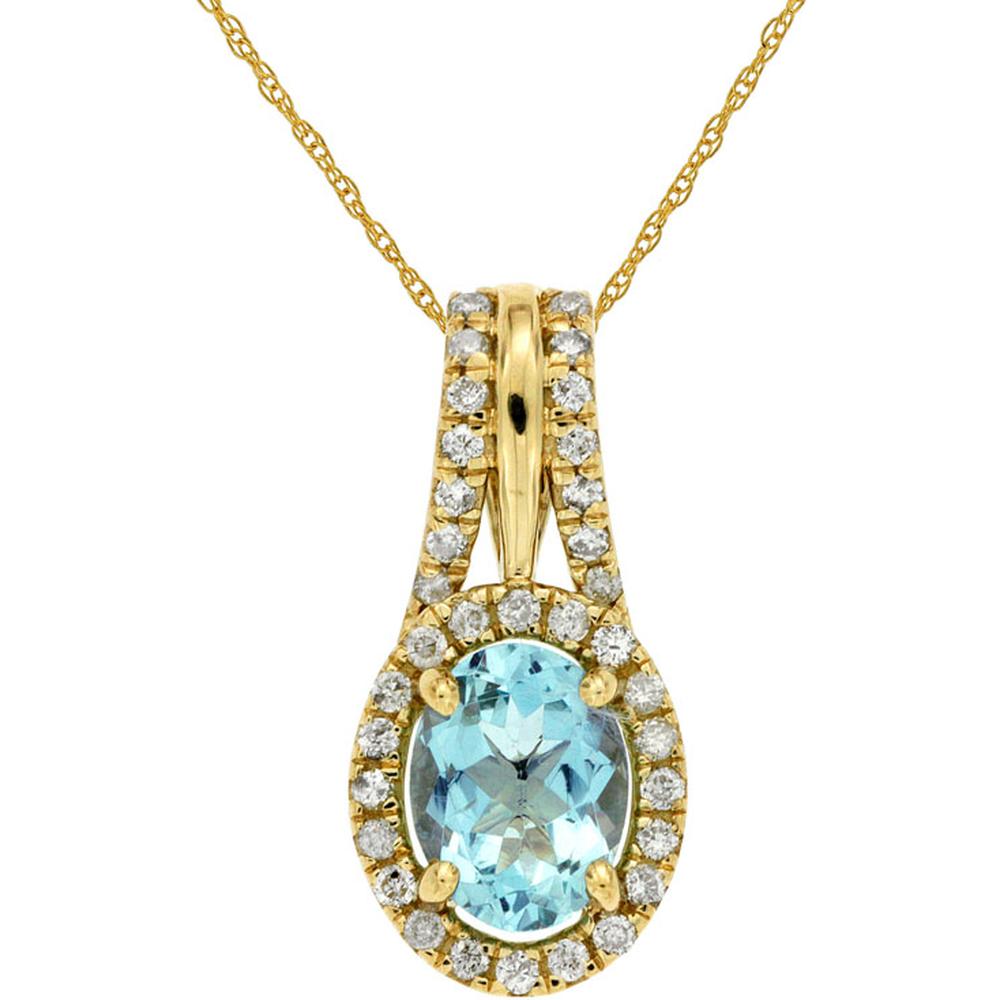 Royal 14K Yellow Gold Aquamarine & Diamond Halo Pendant - Oceanic Elegance