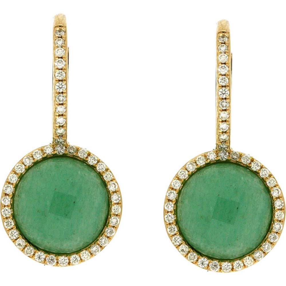 Royal 14K Yellow Gold Aventurine & Diamond Drop Earrings with Round Aventurine Stones - 0.26 Carats Total Diamond Weight