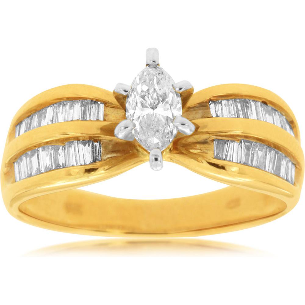 Royal 14K Yellow Gold Baguette and Marquise Diamond Ring - 0.80 Carat Total Diamond Weight