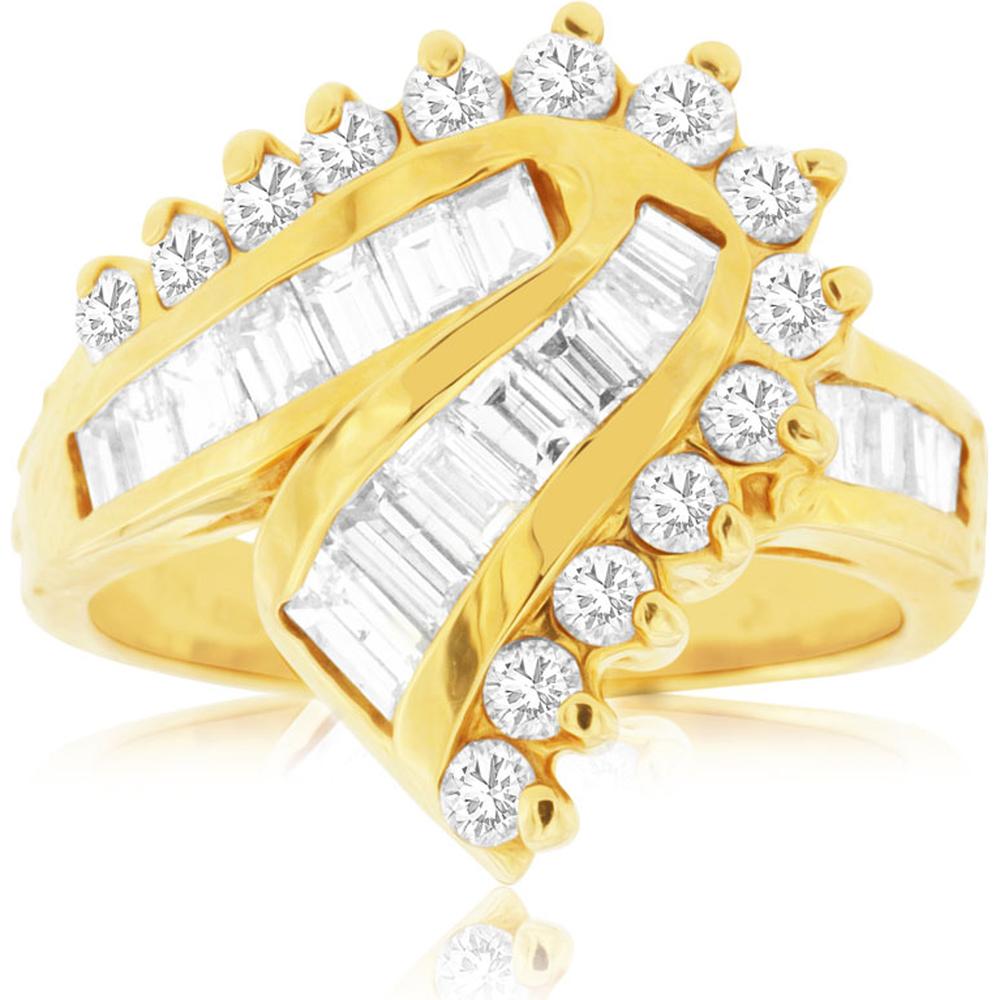 Royal 14K Yellow Gold Baguette and Round Diamond Ring - 1.10 Carat Total Diamond Weight