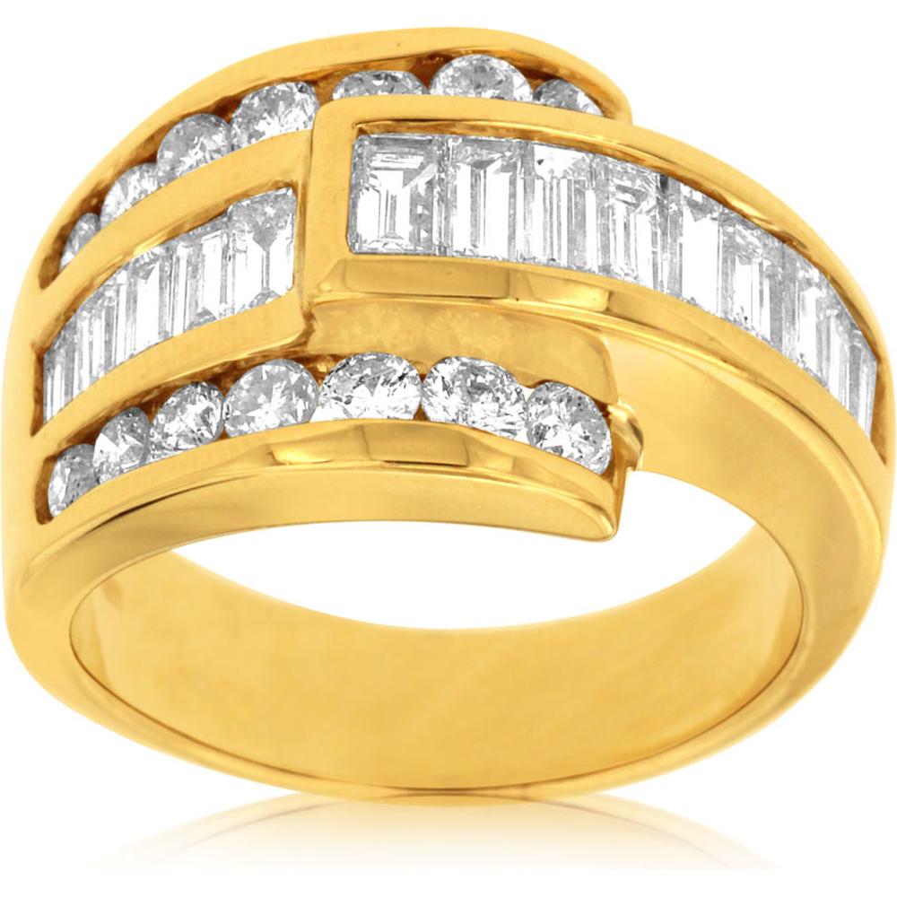 Royal 14K Yellow Gold Baguette and Round Diamond Ring - 1.35 Carat Total Diamond Weight