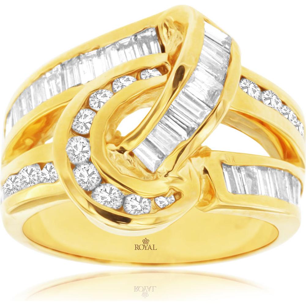 Royal 14K Yellow Gold Baguette and Round Diamond Ring - 1.70 Carat Total Diamond Weight