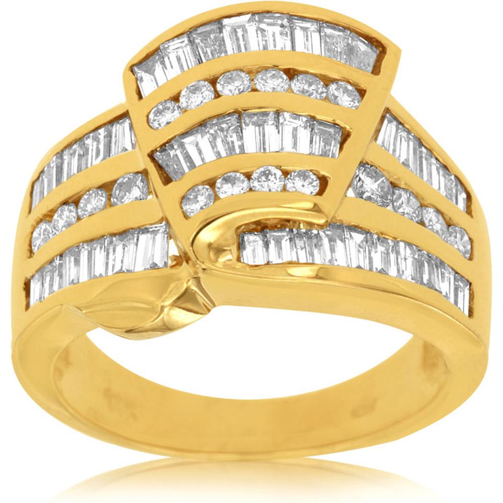 Royal 14K Yellow Gold Baguette and Round Diamond Ring - 1.93 Carat Total Diamond Weight