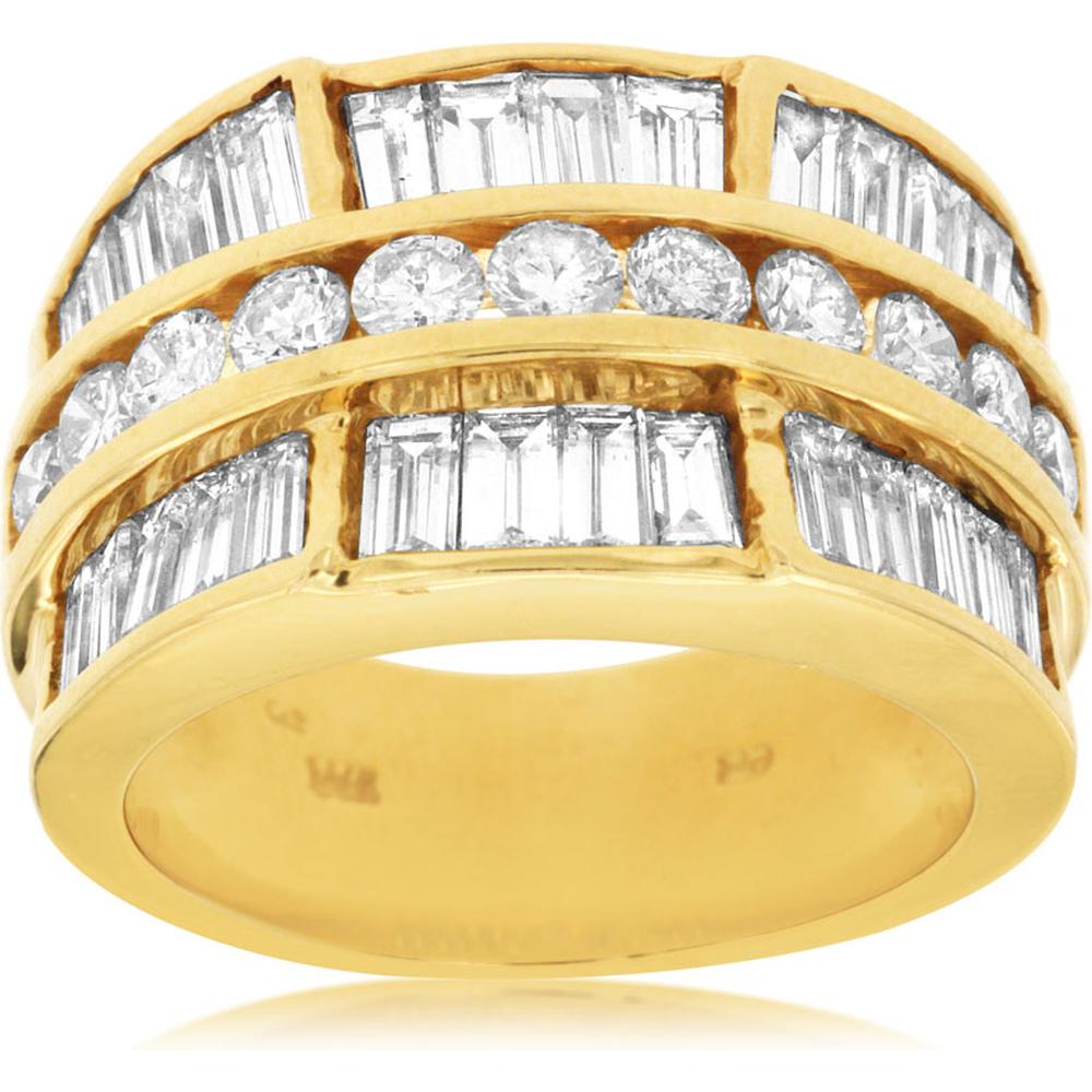 Royal 14K Yellow Gold Baguette and Round Diamond Ring - 2.02 Carat Total Diamond Weight
