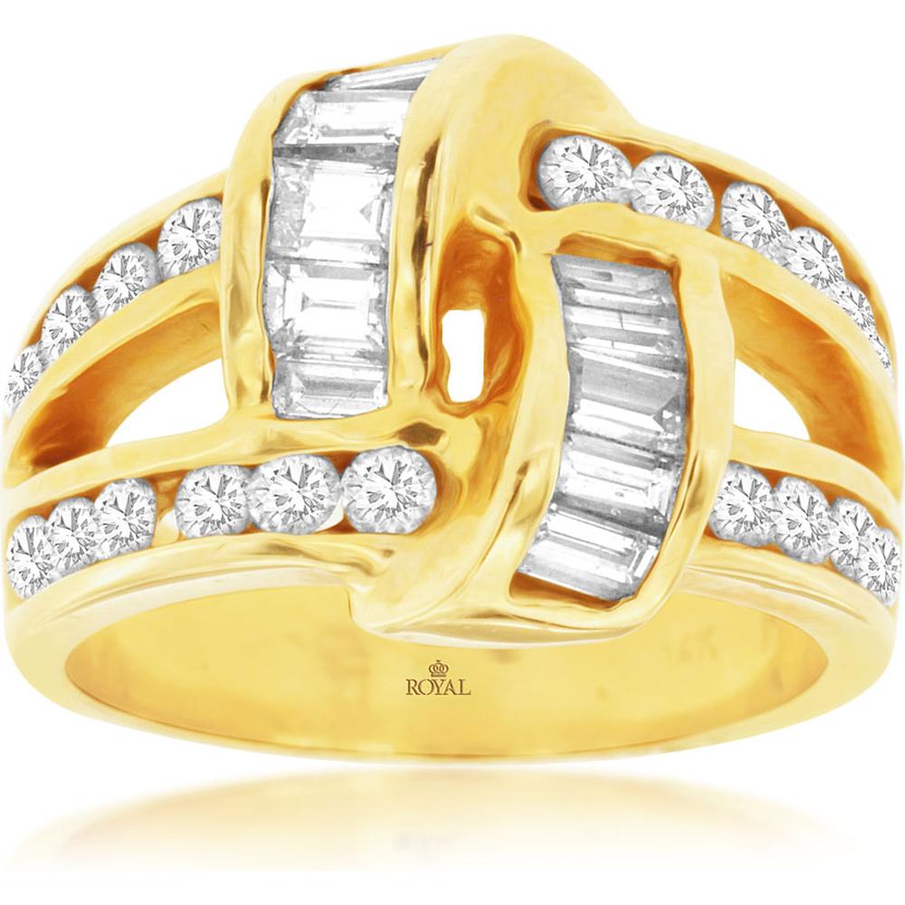 Royal 14K Yellow Gold Baguette and Round Diamond Ring - 2.30 Carat Total Diamond Weight