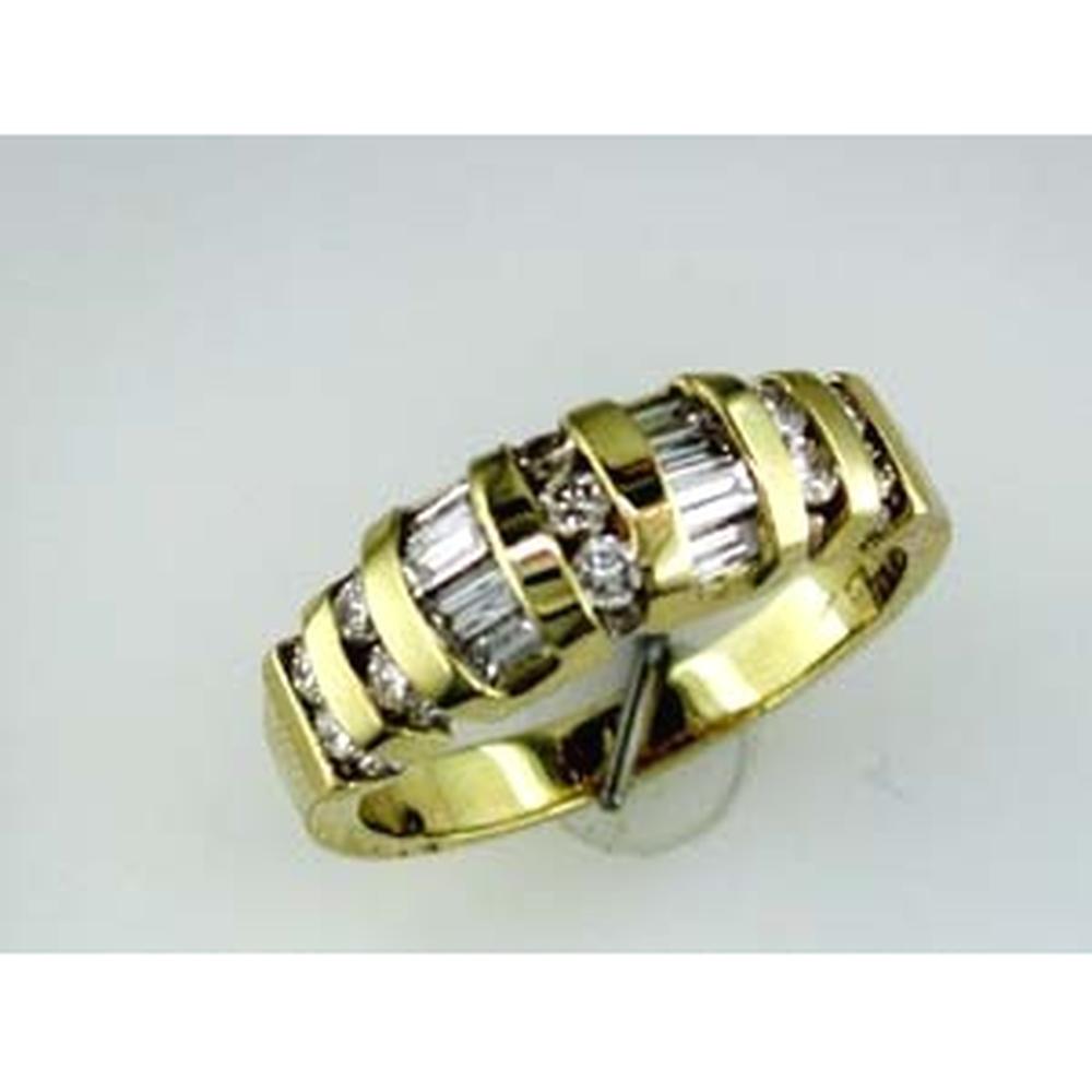 Royal 14K Yellow Gold Baguette and Round Diamond Wedding Ring - 1.05 Carat Total Diamond Weight