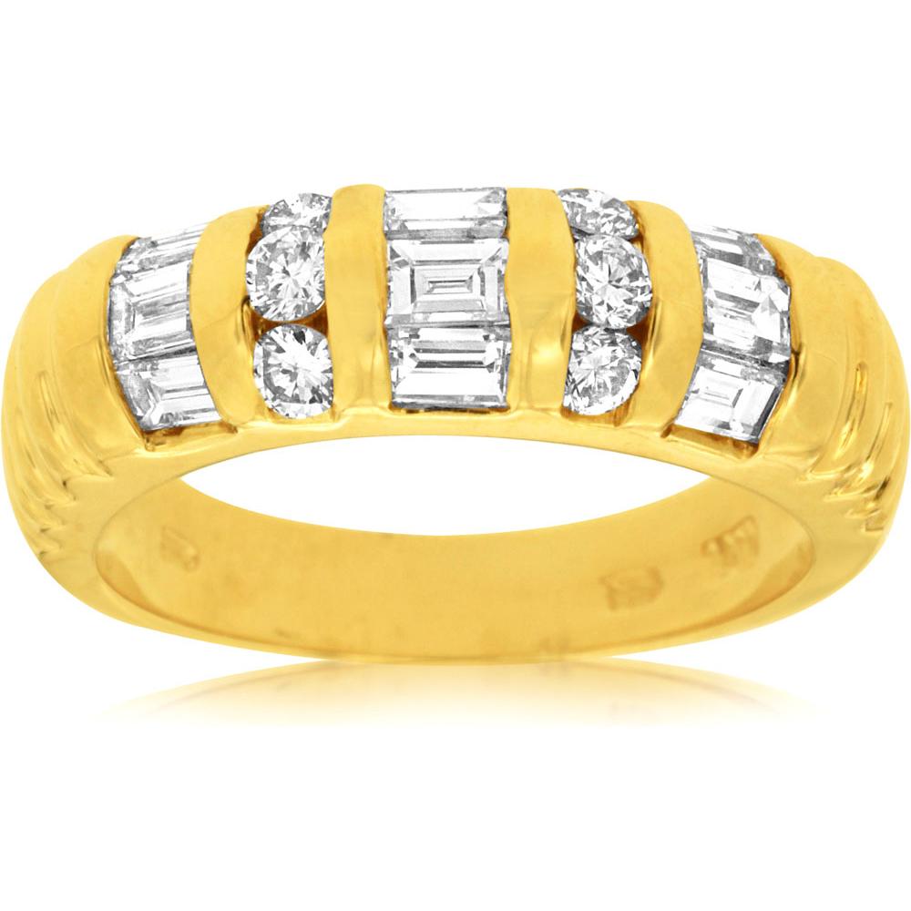 Royal 14K Yellow Gold Band with Baguette and Round Diamonds - 1.00 Carat Total Diamond Weight