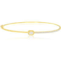 Royal 14K Yellow Gold Bangle with Baguette Diamond Center and Round Diamond Accents - 0.56 Carat Total Diamond Weight