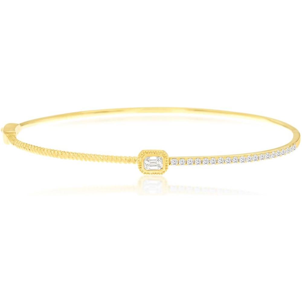 Royal 14K Yellow Gold Bangle with Baguette Diamond Center and Round Diamond Accents - 0.56 Carat Total Diamond Weight