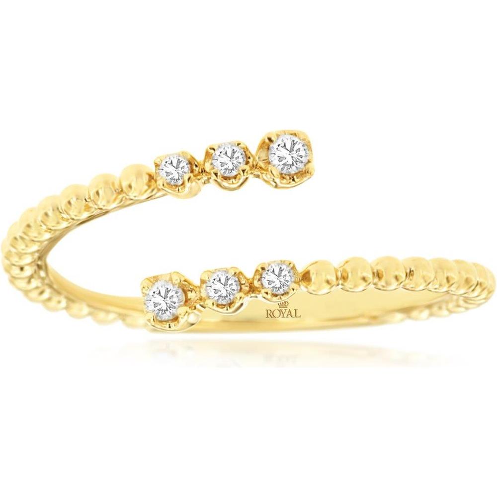 Royal 14K Yellow Gold Beaded Band Ring with Prong-Set Round Diamonds - 0.10 Carat Total Diamond Weight