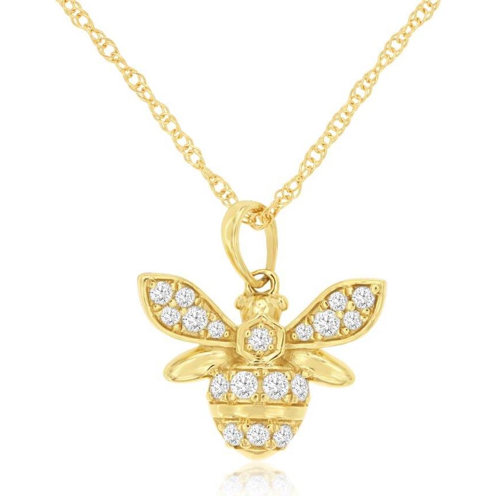 Royal 14K Yellow Gold Bee Pendant with 0.23 Carat Round Diamonds