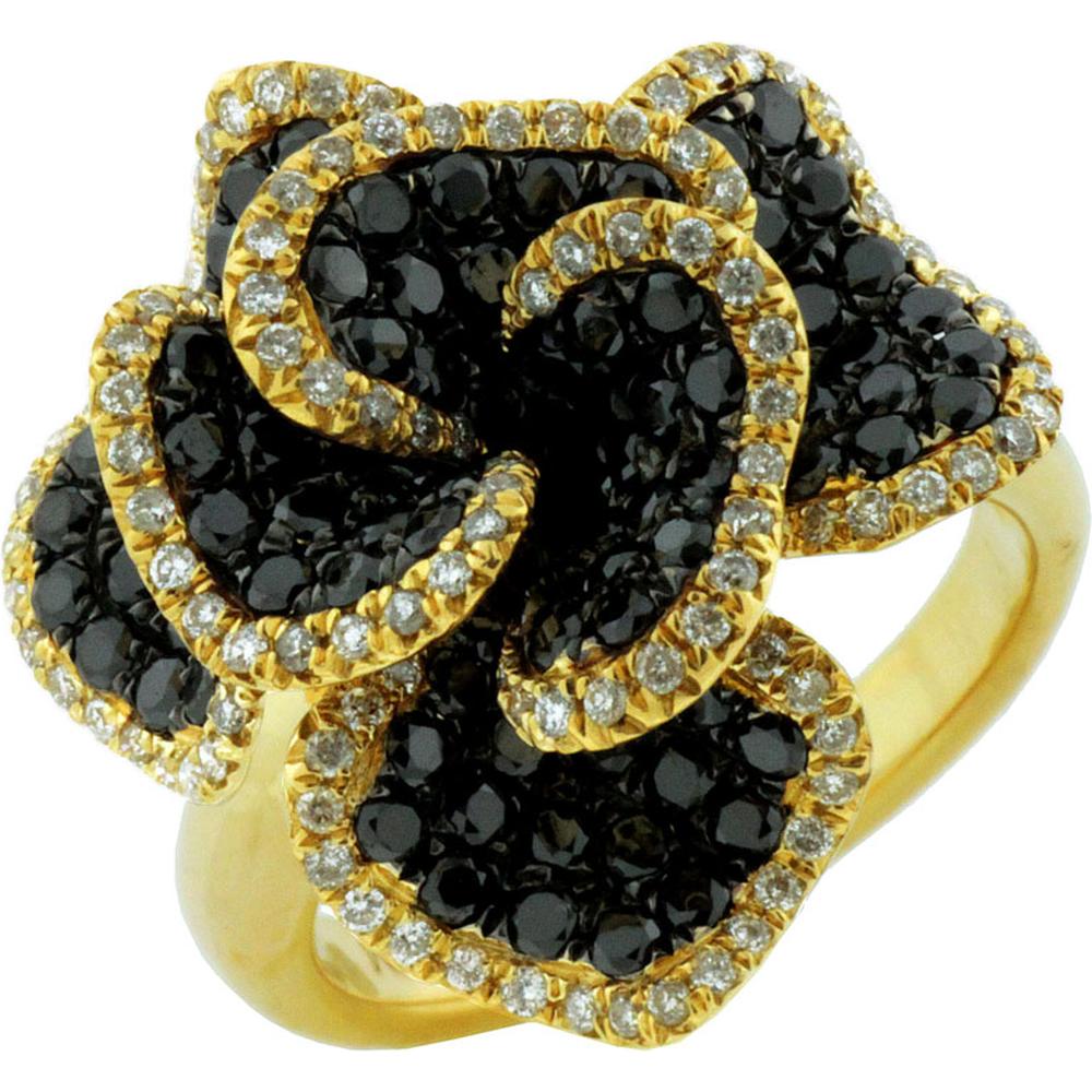 Royal 14K Yellow Gold Black Diamond & Diamond Flower Ring - 2.47 Carat Total Diamond Weight