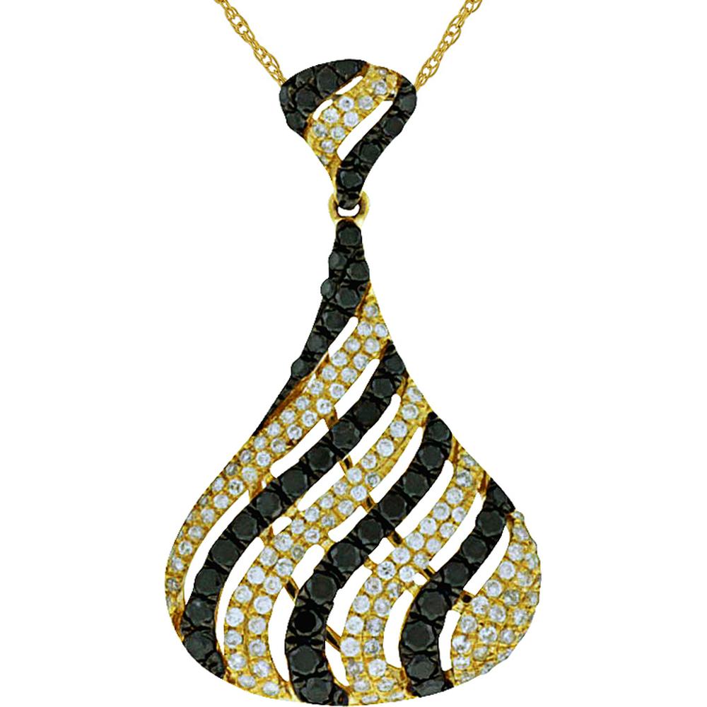 Royal 14K Yellow Gold Black Diamond & Diamond Pear Pendant - 0.80 Carat Total Diamond Weight
