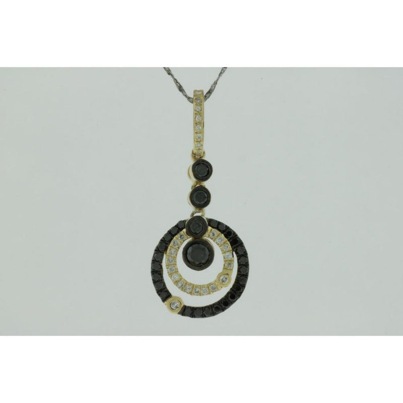 Royal 14K Yellow Gold Black Diamond & Diamond Pendant - Striking Contrast Elegance