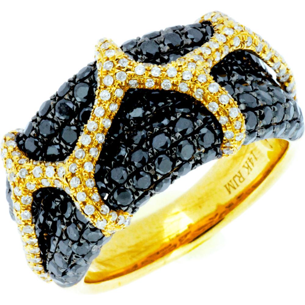 Royal 14K Yellow Gold Black Diamond & Diamond Ring - 2.40 Carat Total Diamond Weight