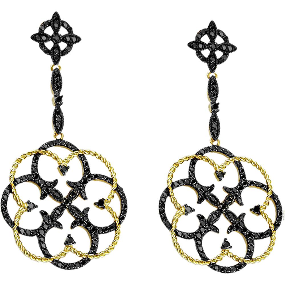 Royal 14K Yellow Gold Black Diamond Earrings - 1.00 Carat Total Diamond Weight