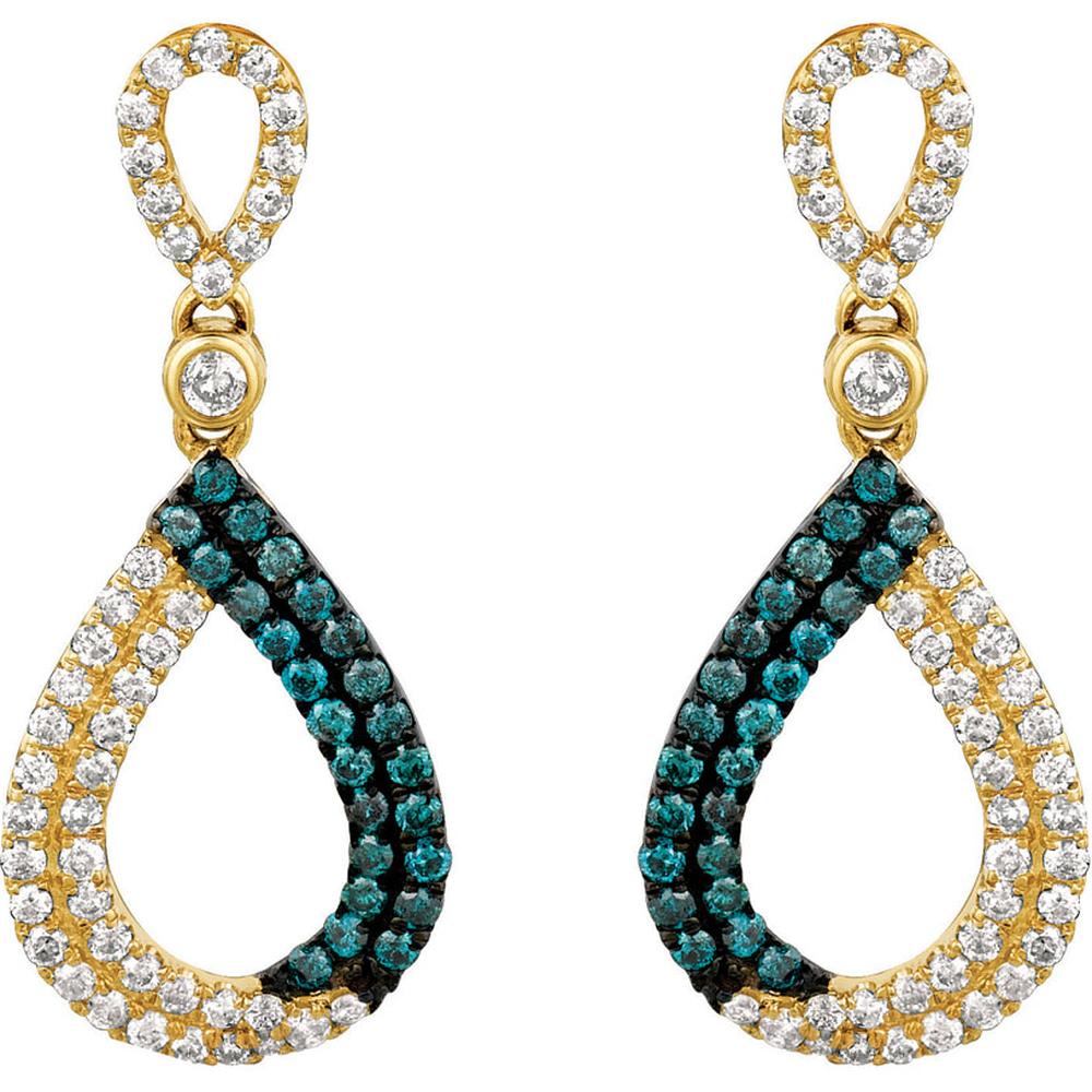 Royal 14K Yellow Gold Blue Diamond & Diamond Earrings - 0.52 Carat Blue Diamond, 0.32 Carat Total Diamond Weight
