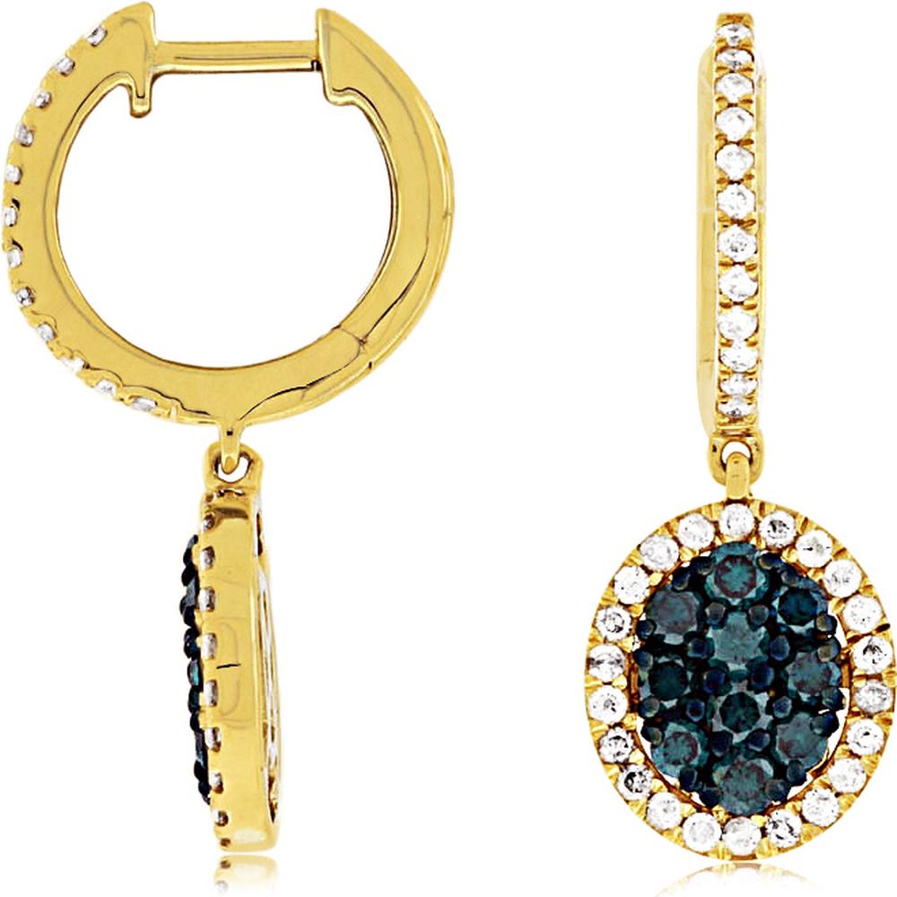 Royal 14K Yellow Gold Blue Diamond & Diamond Earrings - 1.06 Carat Total Diamond Weight
