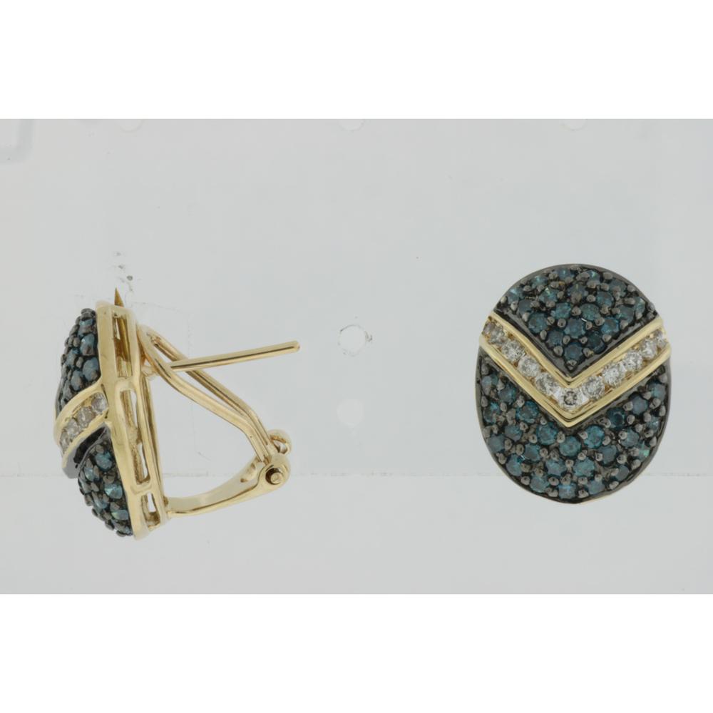Royal 14K Yellow Gold Blue Diamond & Diamond Earrings - 1.55 Carat Blue Diamond
