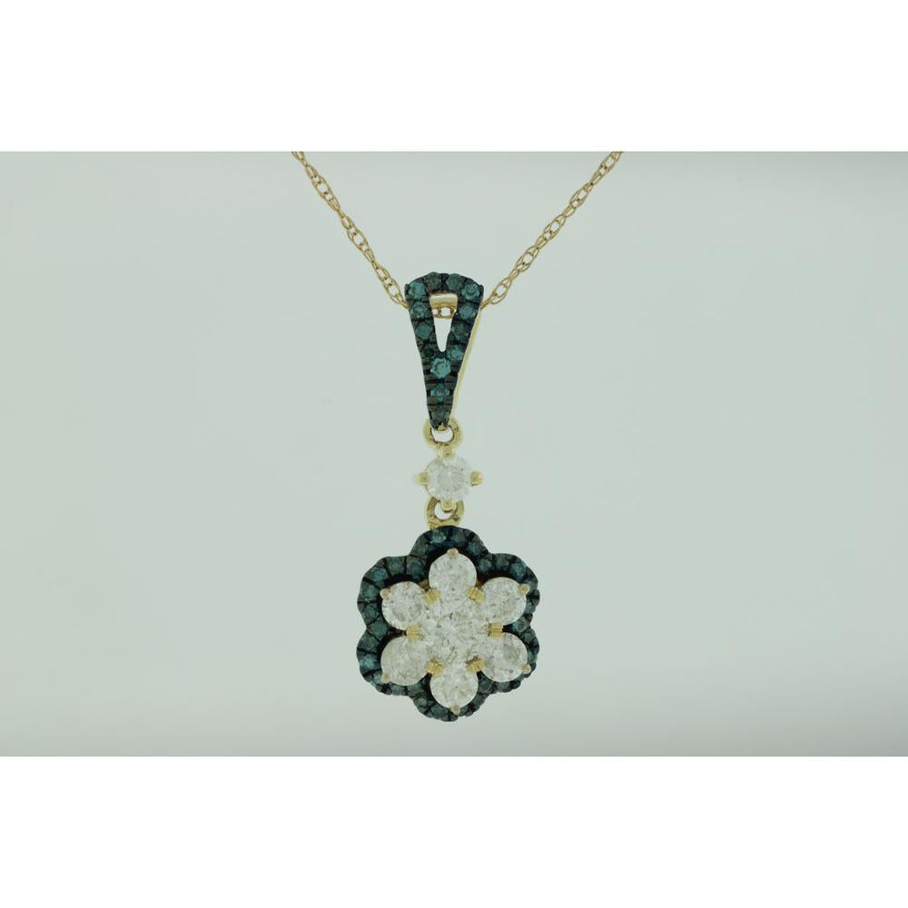 Royal 14K Yellow Gold Blue Diamond & Diamond Halo Pendant - 0.20 Carat Blue Diamond