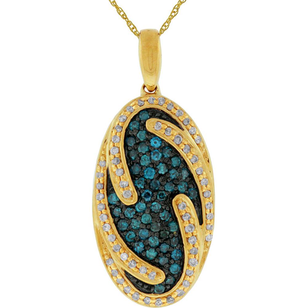 Royal 14K Yellow Gold Blue Diamond & Diamond Pendant - 0.50 Carat Blue Diamond, 0.25 Carat Total Diamond Weight
