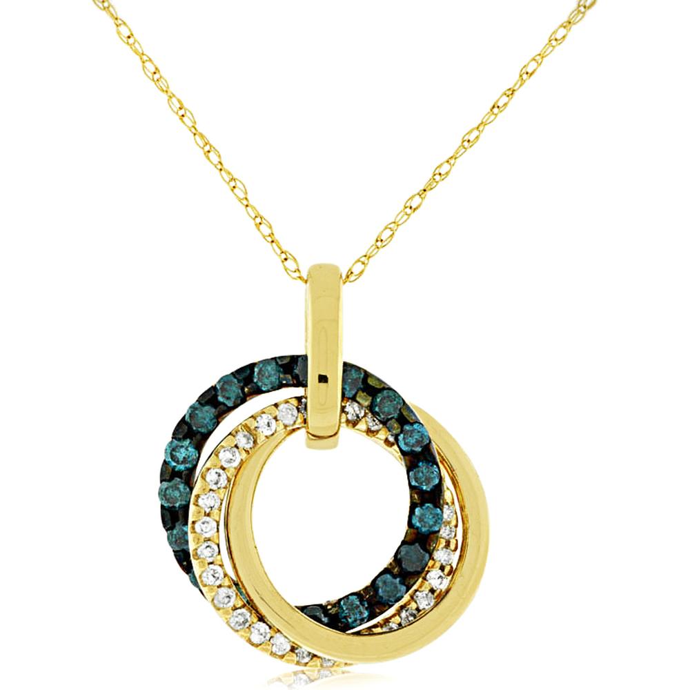 Royal 14K Yellow Gold Blue Diamond & Diamond Pendant - 0.50 Carats Total Carat Weight
