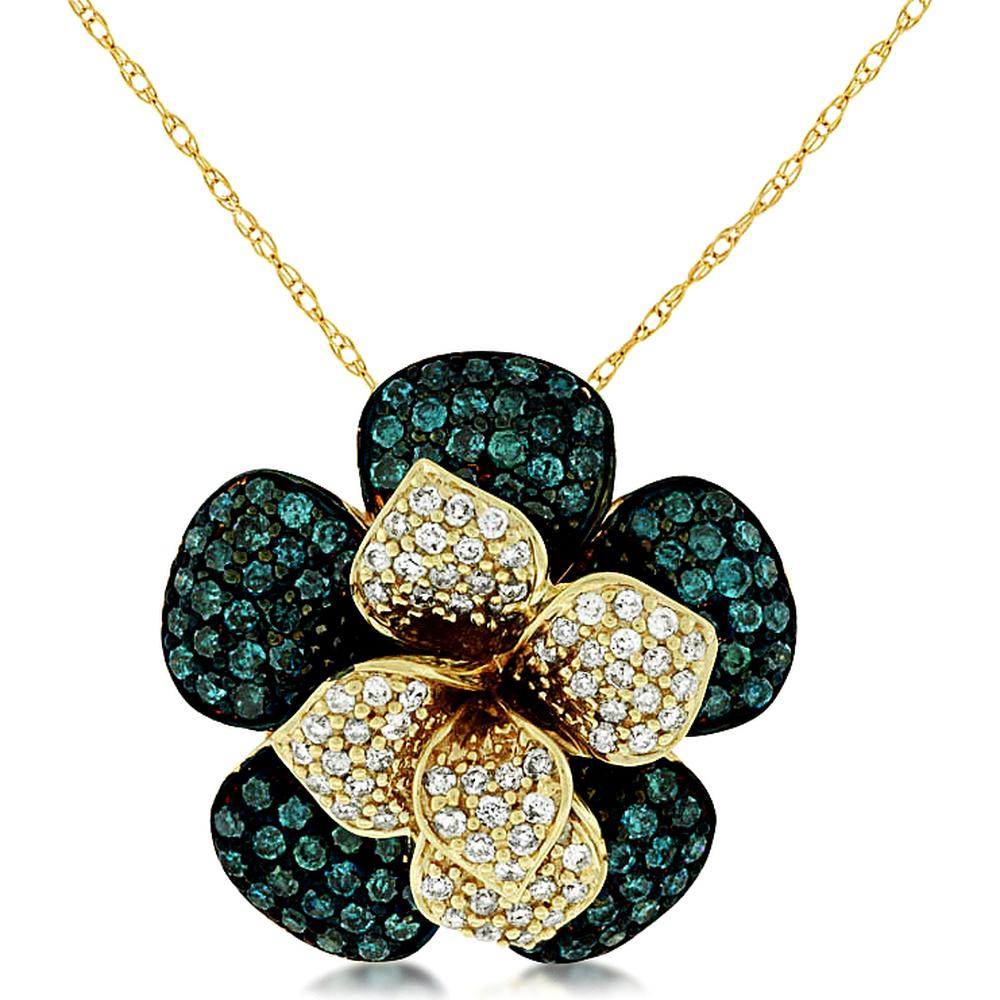 Royal 14K Yellow Gold Blue Diamond & Diamond Pendant - 1.25 Carat Total Diamond Weight
