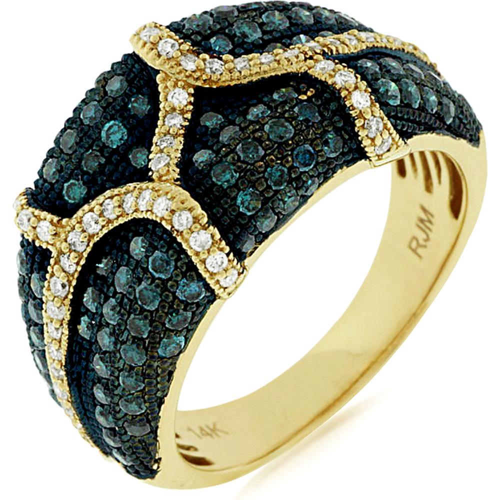 Royal 14K Yellow Gold Blue Diamond & Diamond Ring - 1.18 Carats Total Diamond Weight