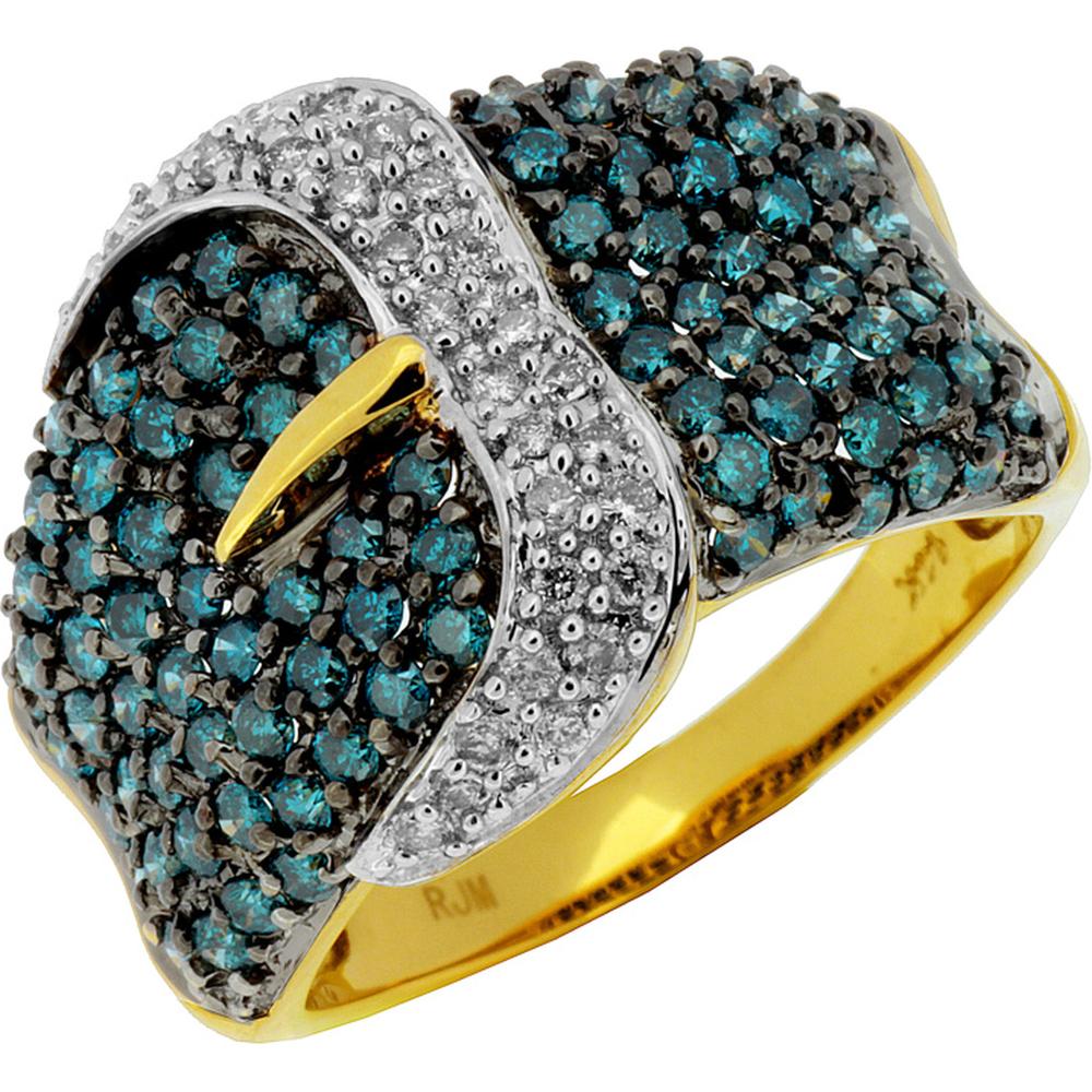 Royal 14K Yellow Gold Blue Diamond & Diamond Ring - 1.40 Carat Blue Diamond - 0.18 Carat Total Diamond Weight