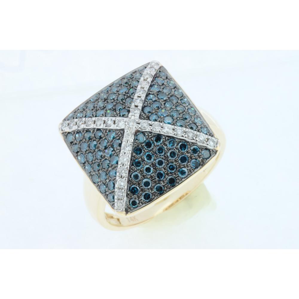 Royal 14K Yellow Gold Blue Diamond & Round Diamond Ring - 1.05 Carats Total Gem Weight